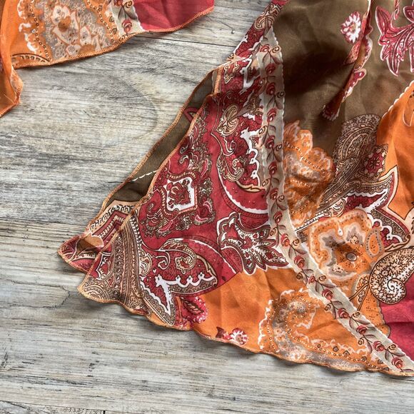 Desi Y2K Top Beading Floral Flowy Mesh Vintage Medium Orange Coldwater Creek - Picture 4 of 8